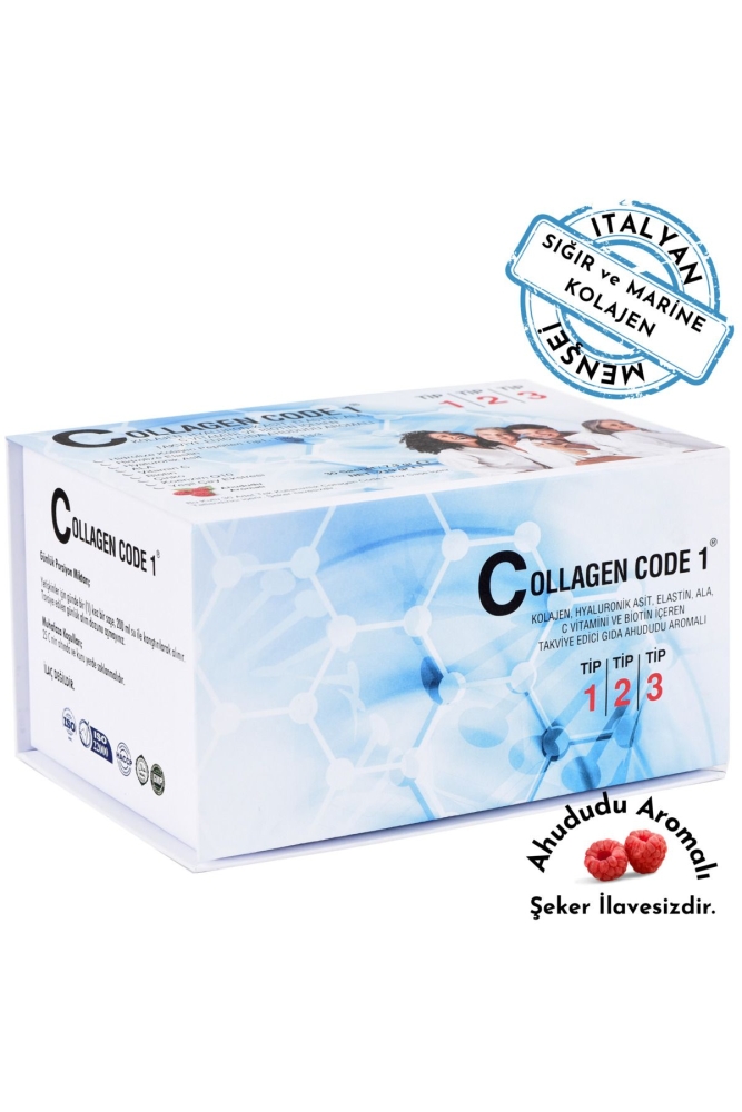 Collagen-Code 1 3 Tip Hidrolize Kolajen/collagen, Elastin, Biotin ,hyaluronik Asit & Vitamin Içeren Gıda Takviyesi - Ahududu Aromalı - 1