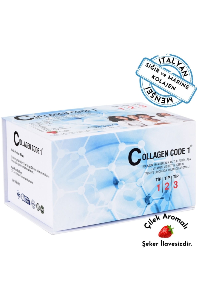 Collagen-Code 1 3 Tip Hidrolize Kolajen/collagen, Elastin, Biotin ,hyaluronik Asit & Vitamin Içeren Gıda Takviyesi - Çilek Aromalı - 1