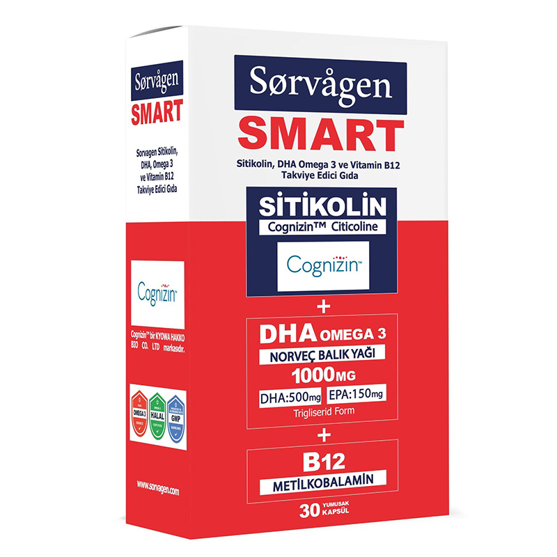 Sorvagen Smart Sitikolin DHA Omega 3 ve B12 30 Kapsül - 1