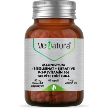 VeNatura Magnezyum (Bisglisinat+Sitrat) ve P5P (Vitamin B6) 60 Kapsül - 1