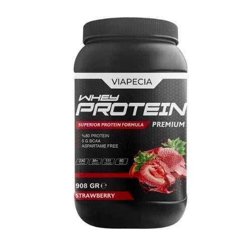 Viapecia Whey Protein Çilek Aromalı Bol Proteinli Premium 908 gr + Viapecia Pro Menmax 90 Kapsül Hediye - 1